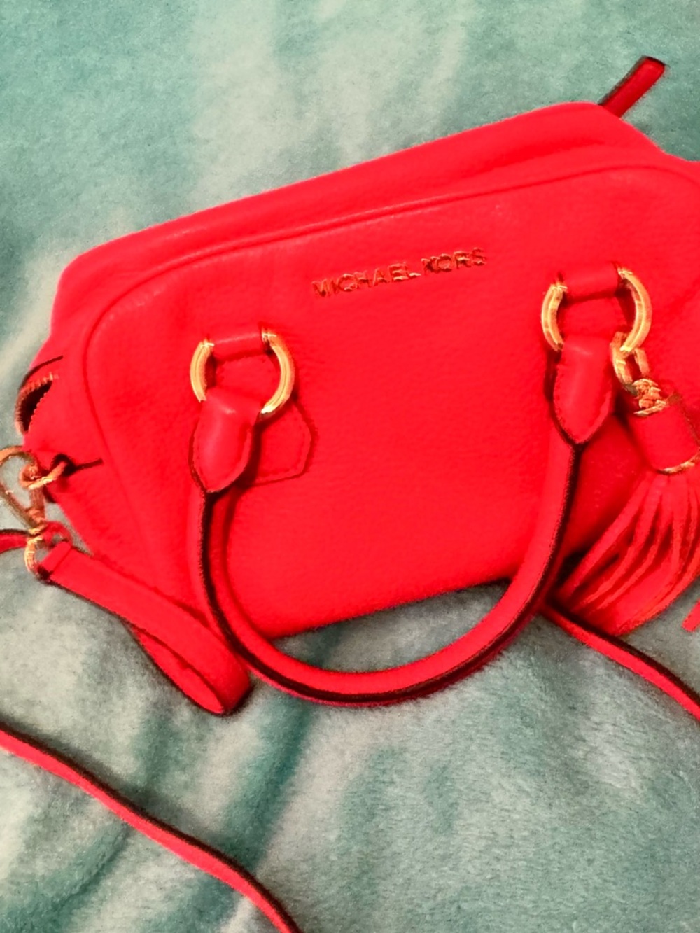 Michael Kors Bright Red Pebbled Leather Satchel with Tassel - Picture 3 of 8